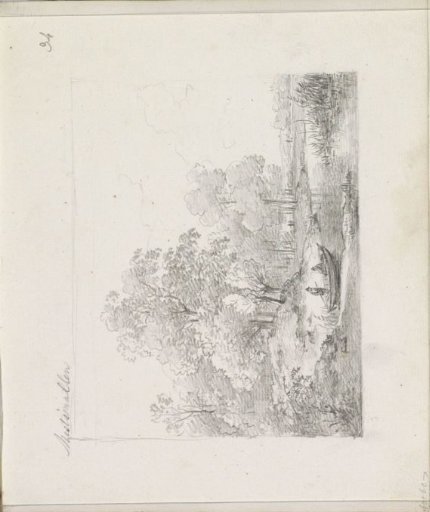Two figures in a moored rowing boat at a waterfront