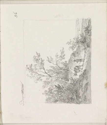 Man and donkey on a path in a hilly landscape