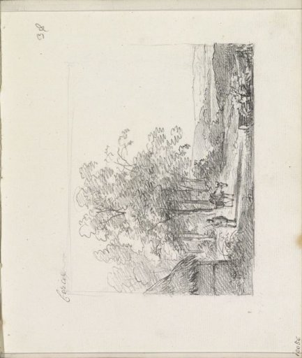 Man and donkey on a path in a hilly landscape
