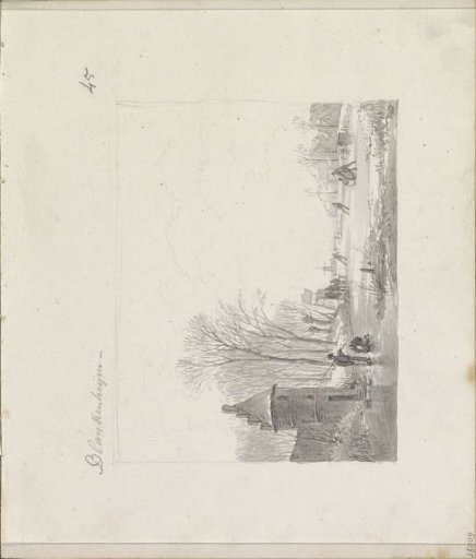Winter landscape with skaters and a refreshment stall