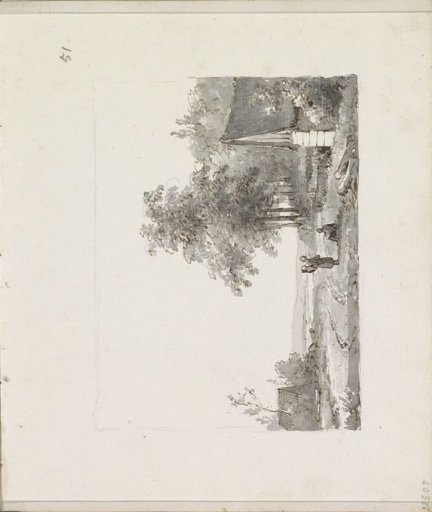 Landscape with a standing and resting traveler