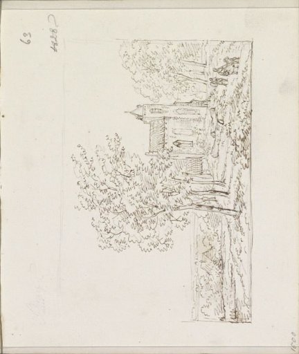 Hilly landscape with a church and figures