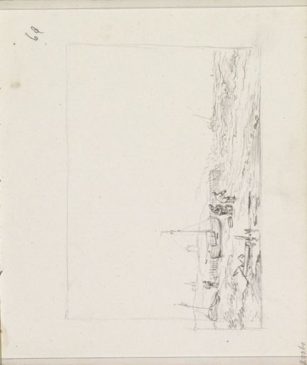 Sailboats and figures on a beach