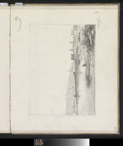 Landscape with mountains and a city on a river