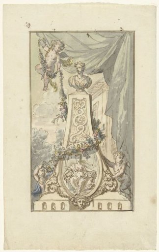 Monument with Bust and Medallion, Crowned by Putti