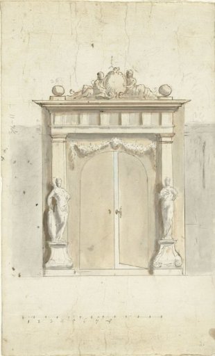 Design for an entrance gate with two statues