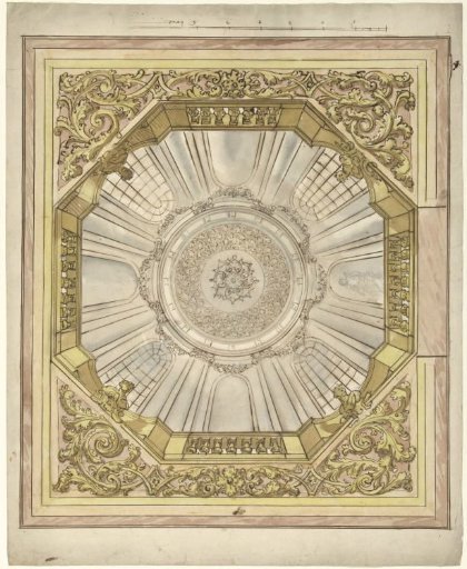 Design for a ceiling painting with an illusionistic dome vault containing a rosette