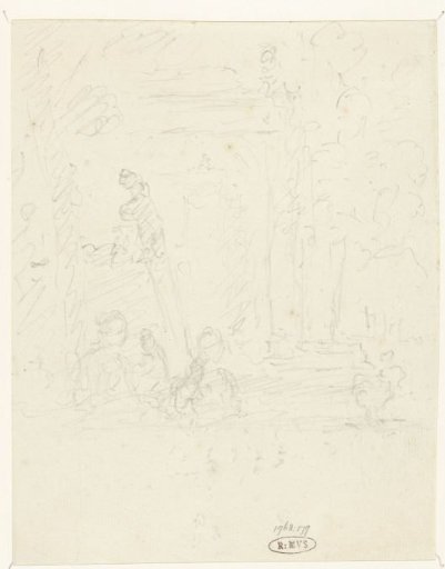 Figures on the terrace in a garden