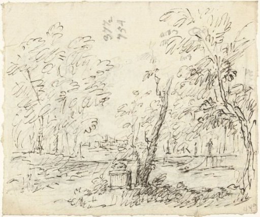Garden with staircase with statues