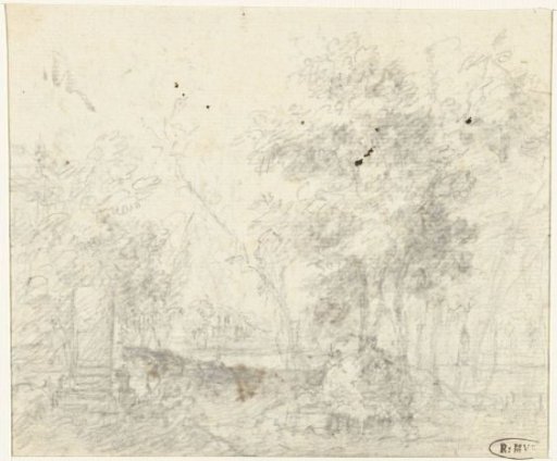 Landscape with a monument on the left