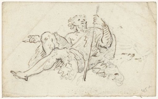 Seated god, with staff in left hand