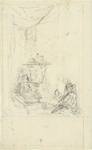 Sketch of a niche with a view of a garden vase