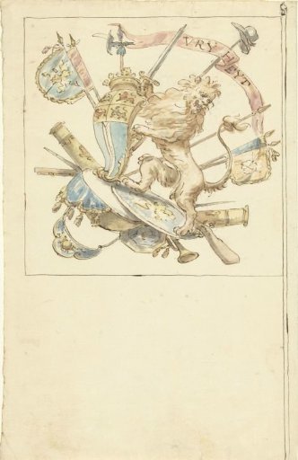 Design for a banner with a heraldic lion and the arms of Rotterdam