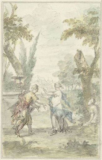 Design for a wall decoration: the blindfolded Amaryllis seizes Myrtillo
