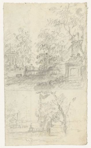 Two sketches of a garden landscape