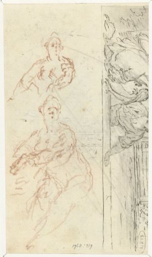 Fragment of a garden landscape with figures and two studies of a woman