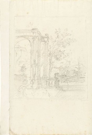Portico with statues and garden