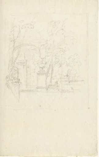 Arch with garden vases in a garden