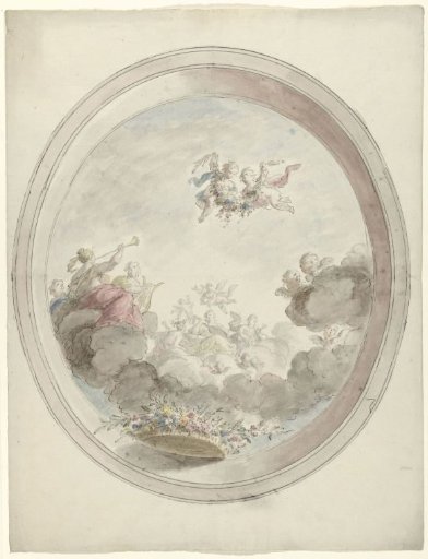 Design for a ceiling painting with musical women on clouds
