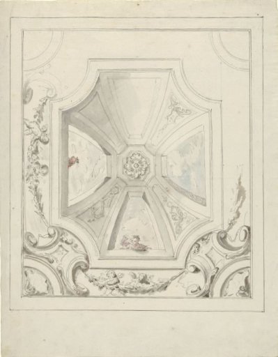 Design for a ceiling painting with a face in an octagonal dome
