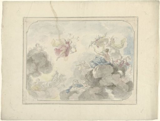 Design for a ceiling painting with a view in the sky where Aurora dispels Darkness