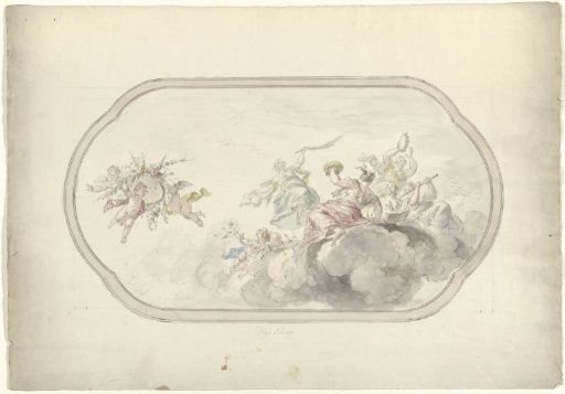 Design for a ceiling painting with musical women and putti with flower baskets as an allegory of Joy