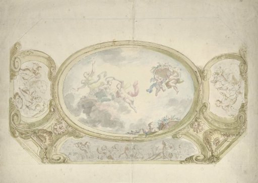 Design for a ceiling painting: oval with allegorical representation, surrounded by scenes with putti