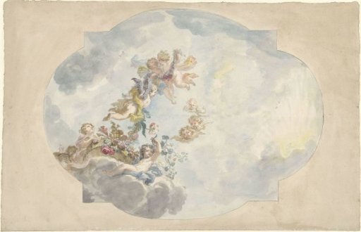 Design for a ceiling painting with putti, flowers and garlands