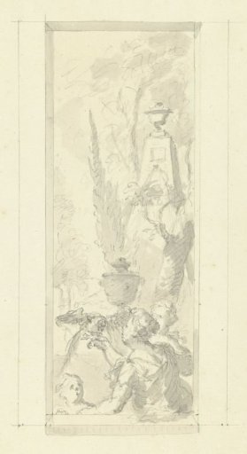 Design for a wall painting: two women and child with a parrot