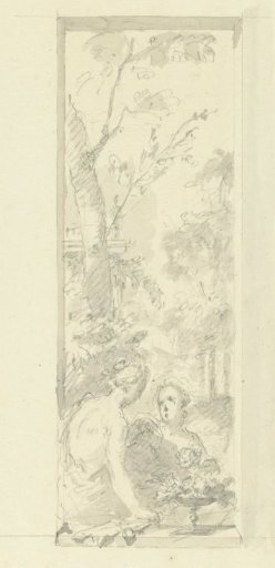 Design for a wall painting: two women before a landscape