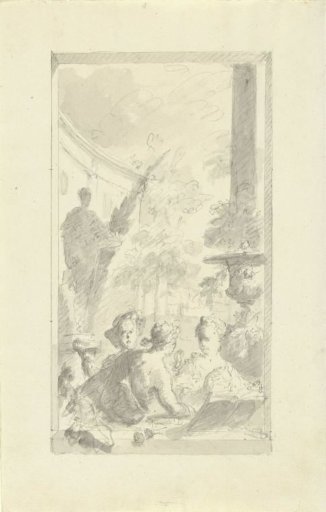 Design for a wall painting: musical company in a garden