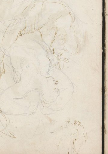 Woman embracing a reclining nude man