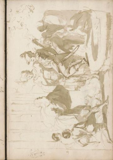 Man offering two lambs to a Roman soldier