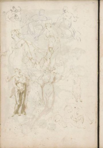 Study sheet with clothed and nude women and putti