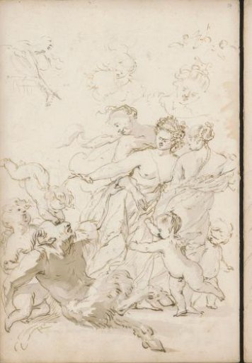 Three women with putti and a satyr