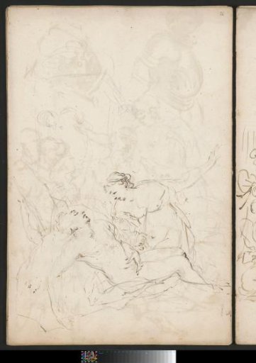 Woman with a dagger bent over a lying man