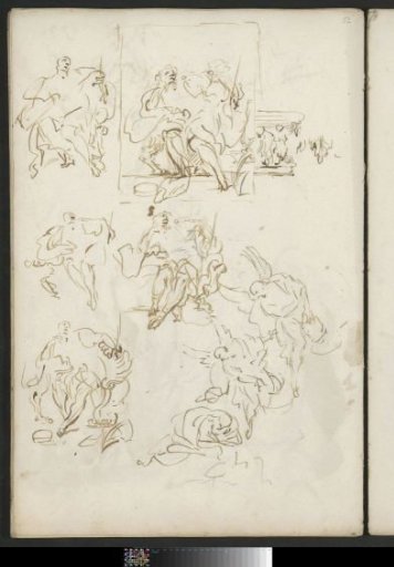 Study sheet with seated and winged men