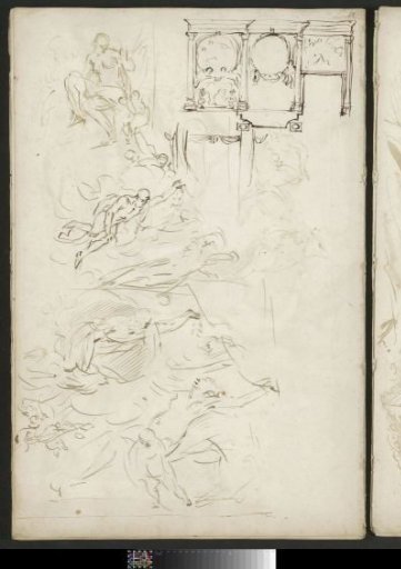 Study sheet, including architecture and floating figures