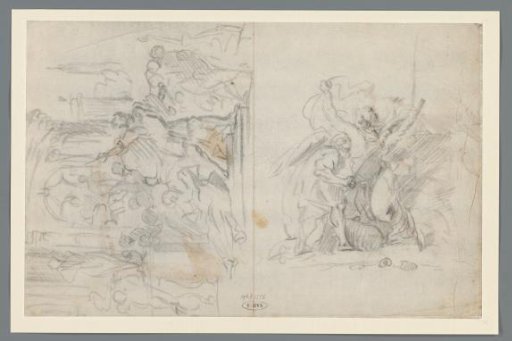 Two winged fighting figures and a compositional study