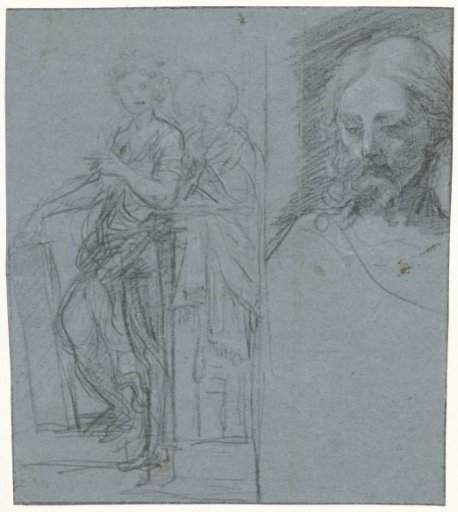 Study Sheet with Standing Women and a Head of Christ