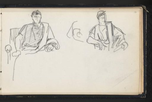 Two upper bodies of seated men in togas
