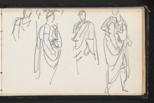 Side and front views of four standing men in togas