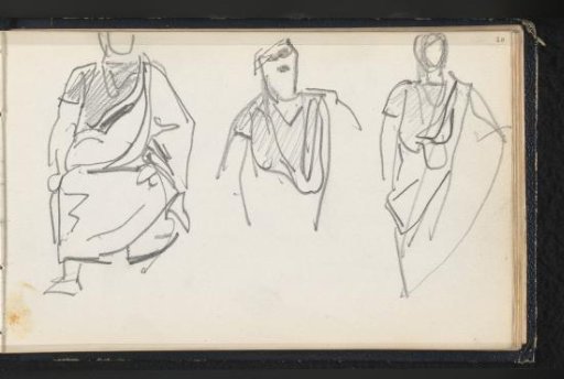 Three seated and standing figures in togas