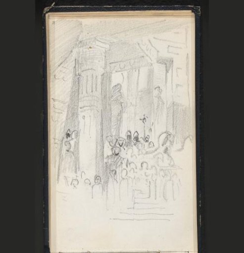 Group of Figures in a Large Interior with Pillars