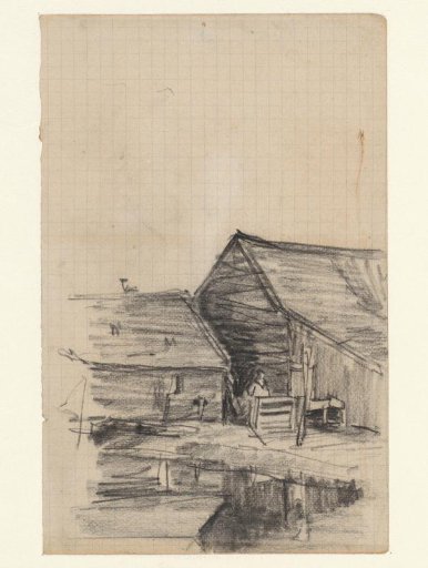 Farm buildings by the water