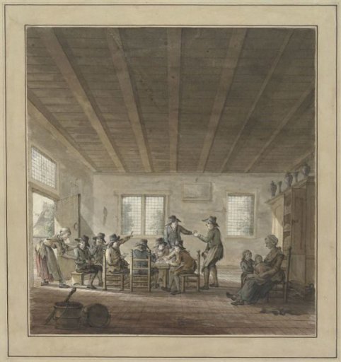 Tavern interior with a group of card-playing and drinking peasants
