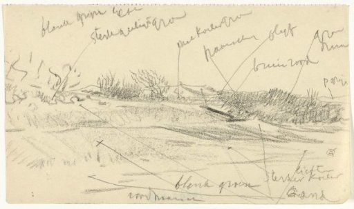 Landscape at the foot of a hill, with color notes