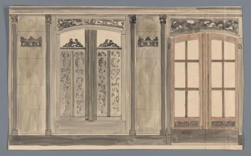 Design for a wall with double doors of a mail steamer