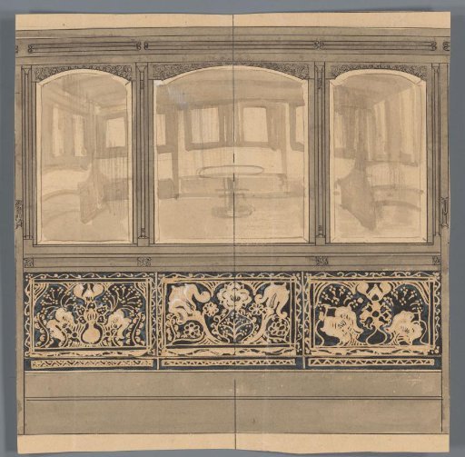 Design for a partition with three glass panes, for a ship's interior