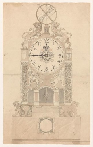 Design for a clock with lions and the coat of arms of Amsterdam